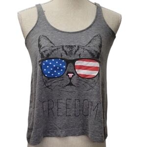 Fifth Sun Gray Cat Tank with Patriotic Sunglasses